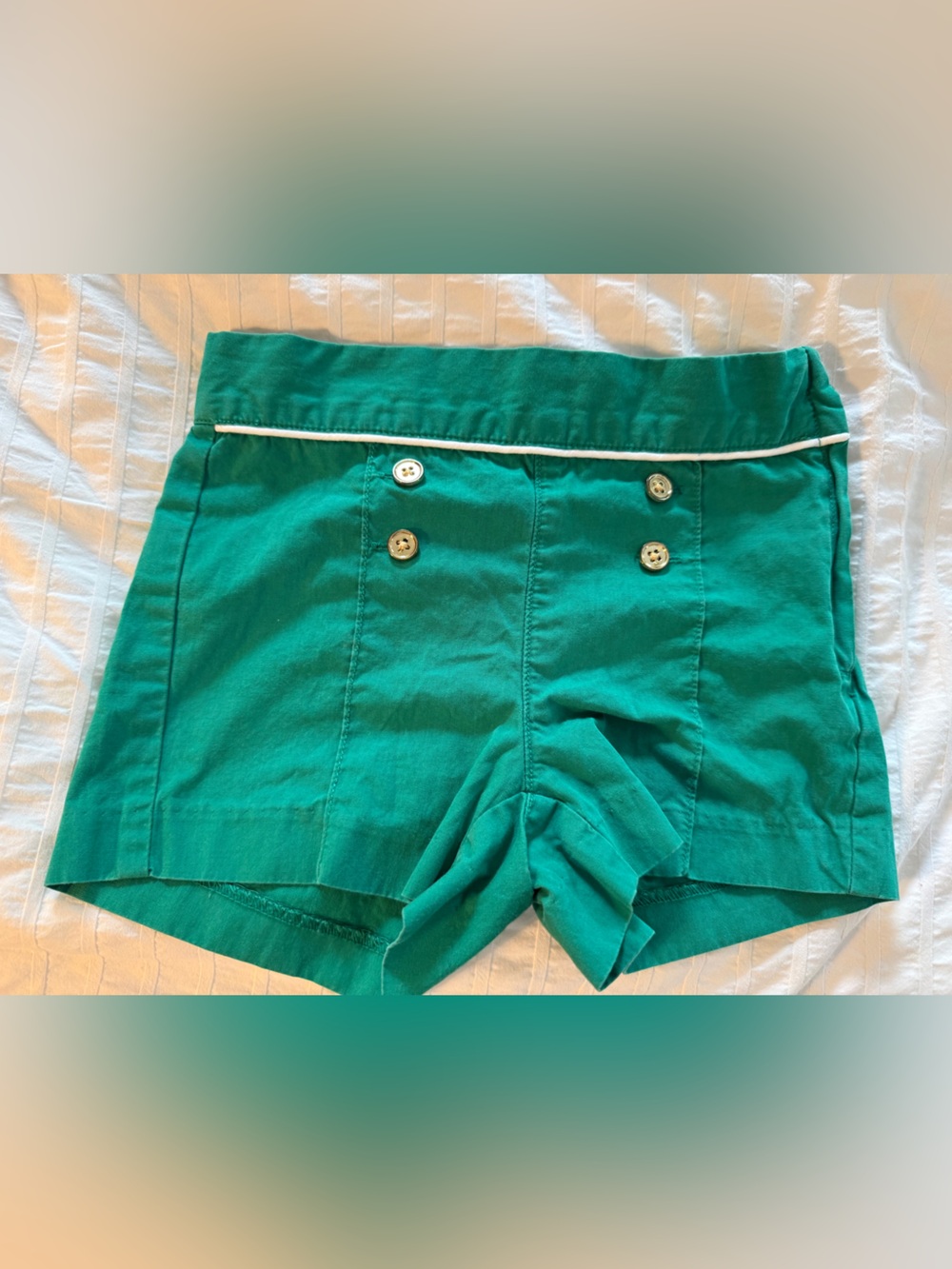 Janie and Jack Green Sailor-Style Girls Shorts with White Piping